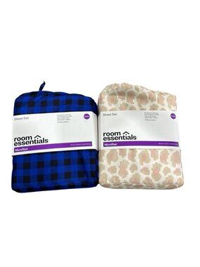 Room Essentials Queen Microfiber Sheet Set 2-Pack - Blue Buffalo Plaid & Neutral